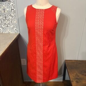 Nine West Red Textured Sheath Dress with Lace Detail Sleeveless Zip Back (6)